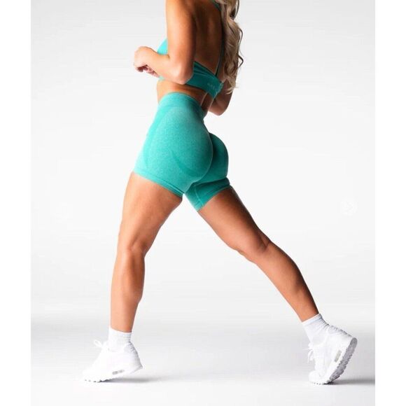 Womens Turquoise Blue Mid Rise Butt Shaper Contour Athletic Shorts Small - Picture 1 of 3